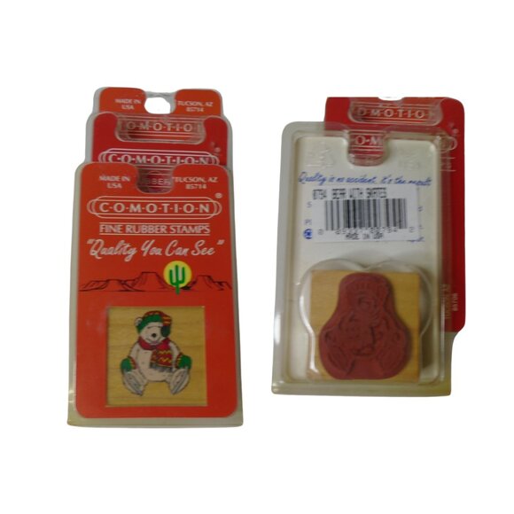 Vintage COMOTION Rubber Stamps Christmas Set of 4 New Made in USA - Picture 3 of 5